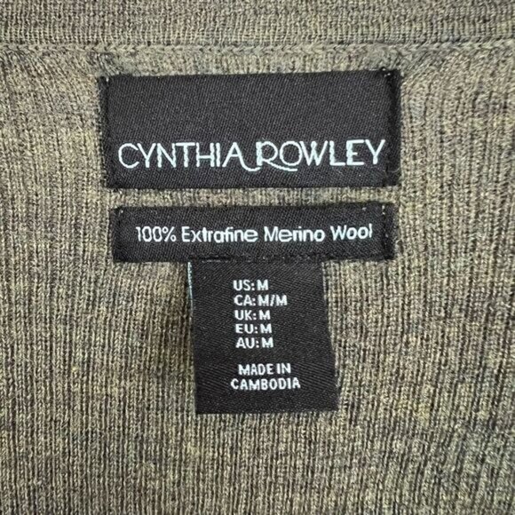 Cynthia Rowley Women's Medium Green Extra Fine Merino Wool Open Front Cardigan - Picture 4 of 10
